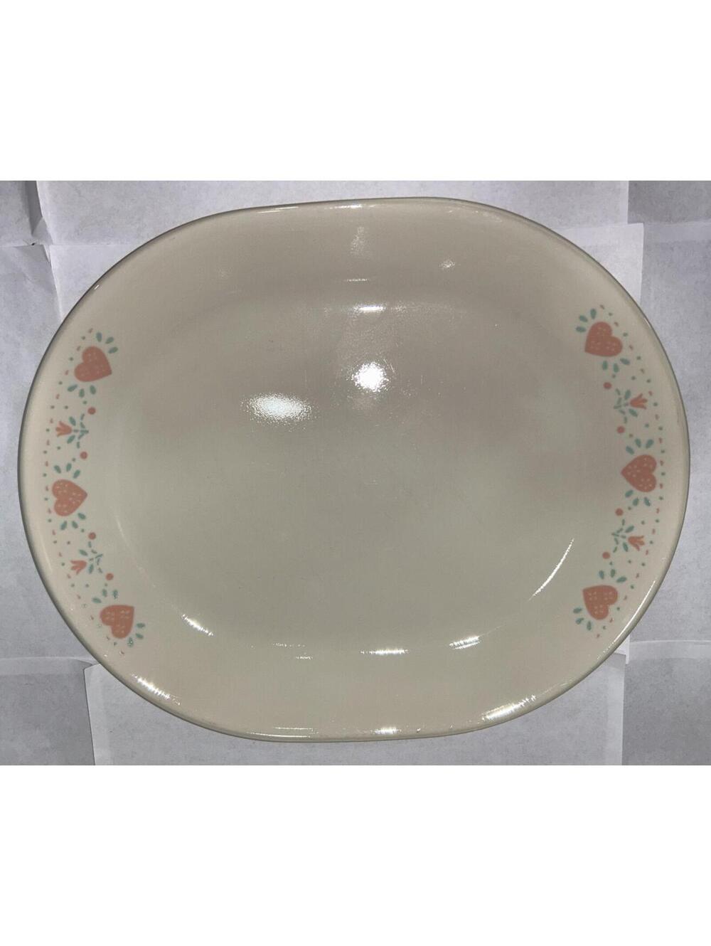 Corelle Corning "Forever Yours" 12 in Oval Serving Platter Hearts & Flowers